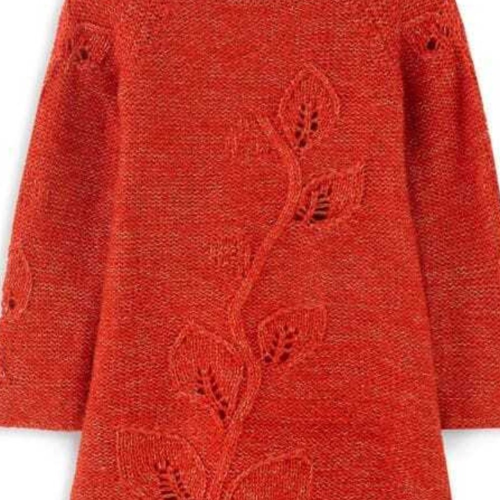 NEW PEEK Kid Wren Metallic Threaded Knit Crochet Leaf Vine Sweater Dress - Picture 2 of 4